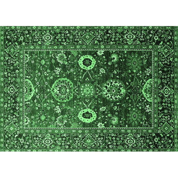 Ahgly Company Indoor Rectangle Oriental Emerald Green Industrial Area Rugs, 2' x 5'