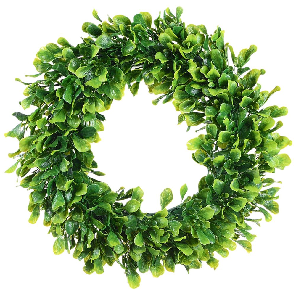 Coolmade 15" Boxwood Wreath Spring Wreaths for Front Door Green