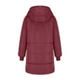 thumbnail image 4 of Cavosen Long Puffer Coat Women Red Warm Zipper Button Long Sleeve Winter Jacket with Hoodie Solid Color Coats with Pocket Lightweight Comfortable Overcoat Fashion Outwear, 4 of 5