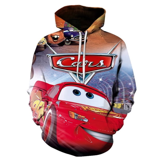 Sudadera con capucha para hombre de otoño e invierno con estampado 3D de Pixar Car Lightning McQueen, chaqueta con patrón de moda para deportes callejeros, sudadera informal para hombre