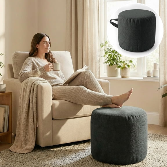 Eurhowing Pouf Ottoman Round Footrest, High-Density Sponge Filling Floor Pouffe, Foot Stool for Living Room Bedroom, Gray