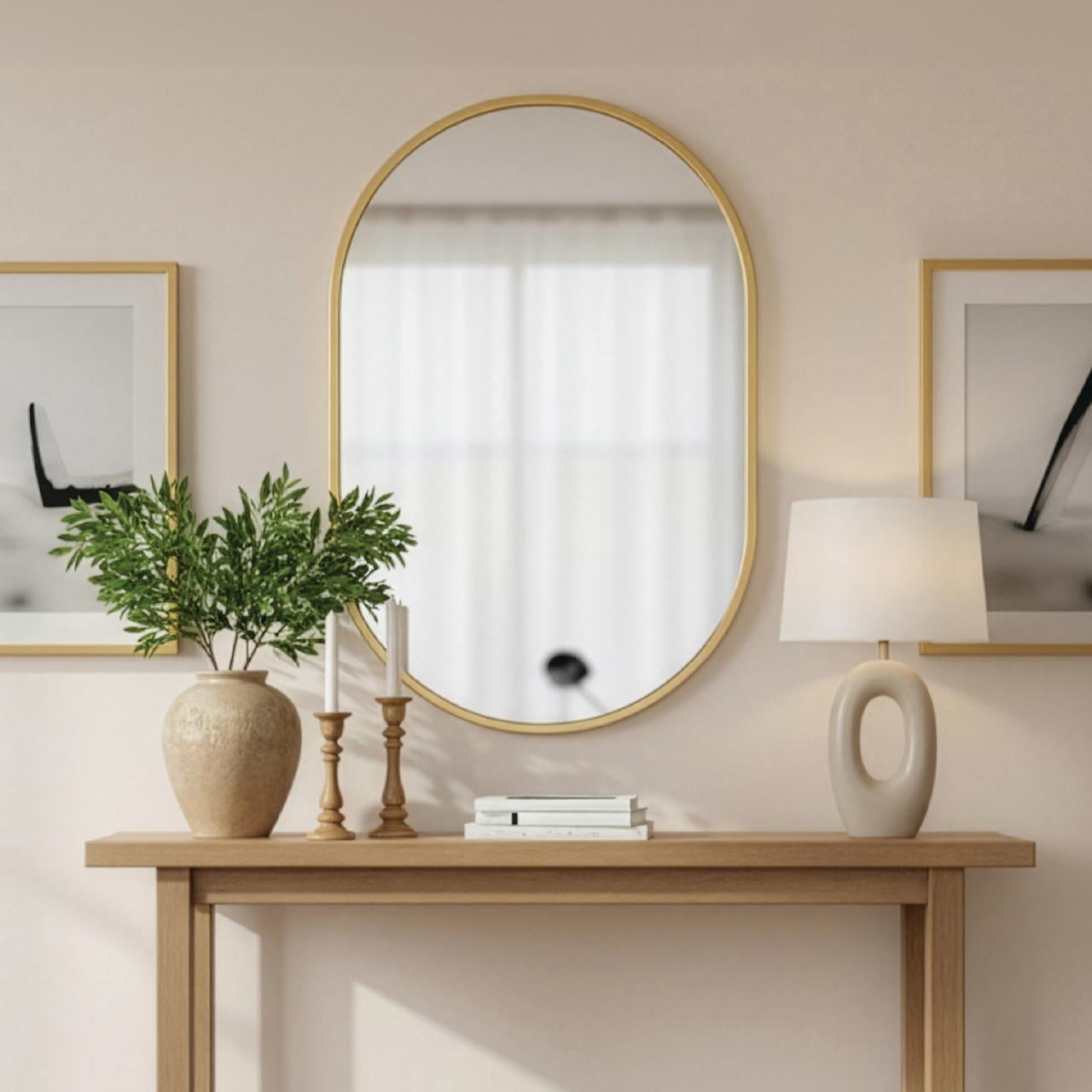 Mainstays Miroir ovale encadré, Miroir décoratif. Doré métallisé, miroir, 24x36po