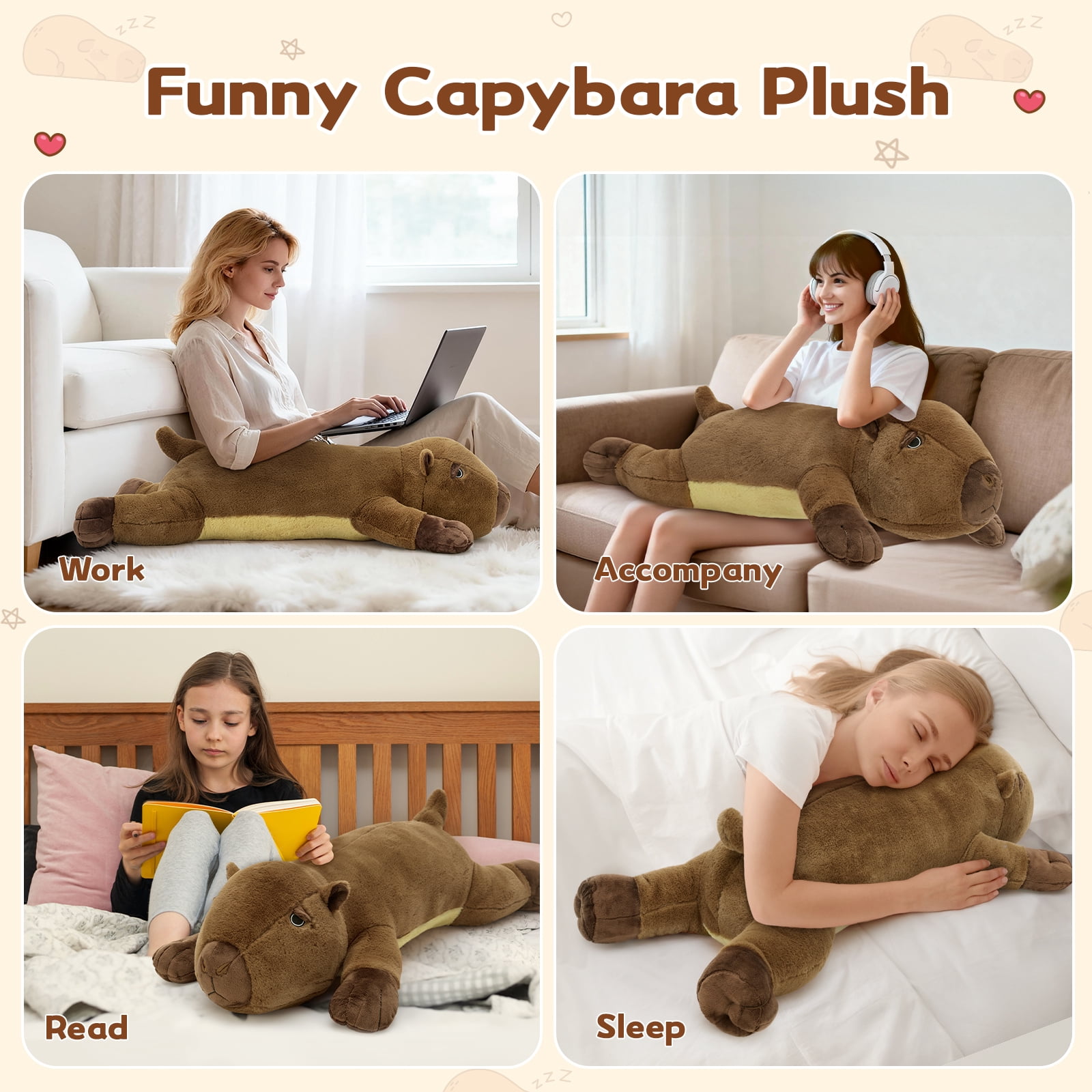 MorisMos 39" Cute Capybara Stuffed Animal, Soft Sleeping Capybara Throw Pillow