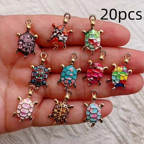 20pcs Zinc Alloy Sea Turtle Charms - Marine Style Floral Print Pendants with Vibrant Colors, Intricate Shell Designs for DIY Jewelry Making, Earrings, Necklaces, Bracelets Accessories