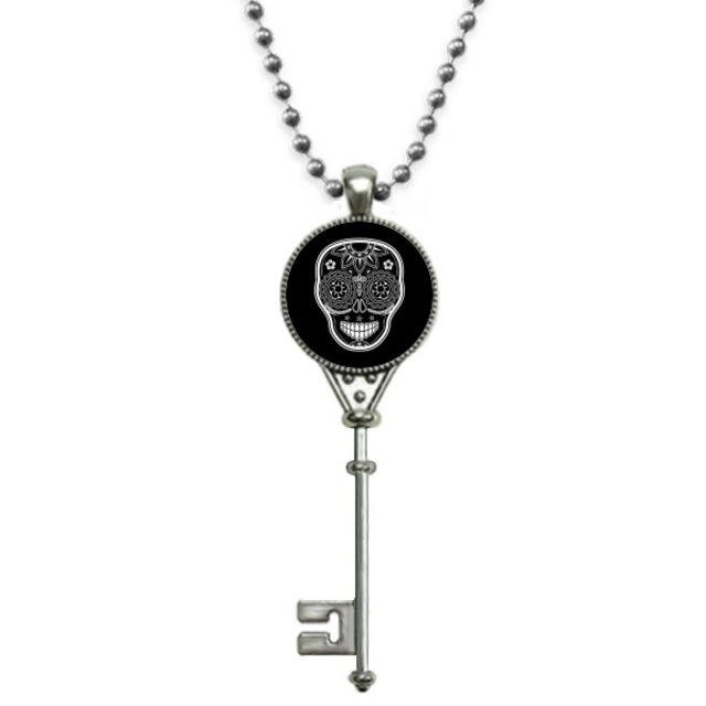 Negro Blanco Mexico dia de muertos Colgante Collar Vintage Llavero Plata Joyas Unbranded M
