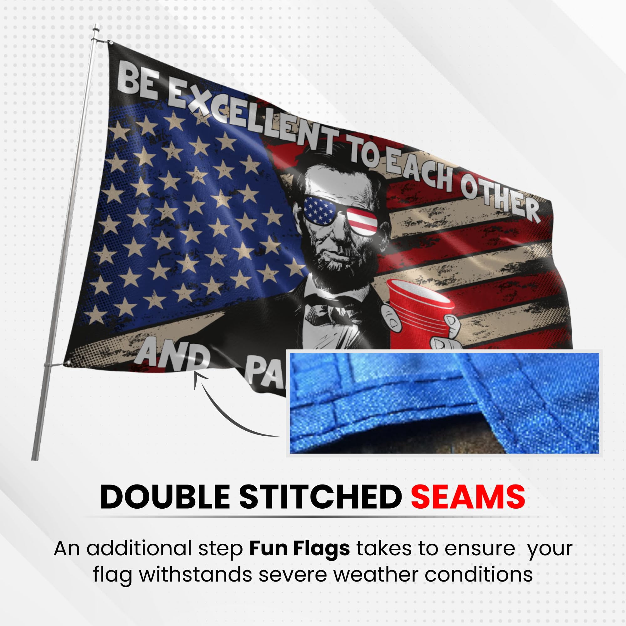 Fun Flags Be Excellent To Each Other And Party On Dudes Flag - Durable and Weather Resistant Beach Flags, Vibrant Color USA Banner, 3x5 Indoor And Outdoor Flag, Yard Lawn Outdoor Decor