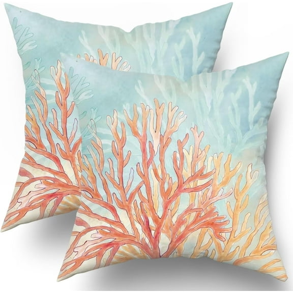 Coastal Coral Throw Pillow Covers 20x20 Set of 2, Retro Vibe Pillow Cushion Cases, Modern Decorative Square Pillowcases for Sofa Couch Bedroom Living Room Car