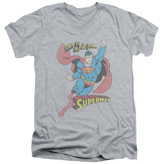 DC Comics On The Job S/S Adult V-Neck T-Shirt Athletic Heather