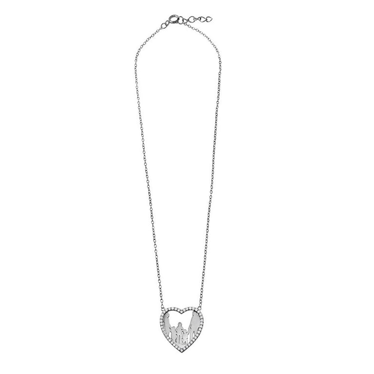 Silver Cubic Zirconia Double Heart Necklace, 0112496