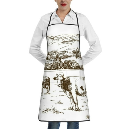 

Sikiie Cows Grazing On The Meadow 2 Aprons for Kitchen Cooking Aprons Chef Apron for Men Women Chef