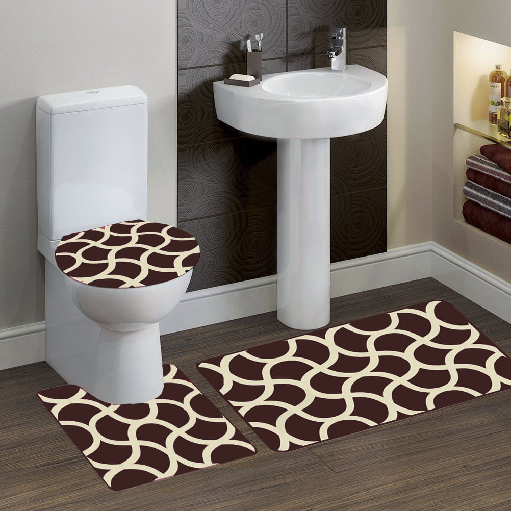3 Piece Chocolate Brown Blue Soft Bathroom Bath Mat Set Extra Absorbent