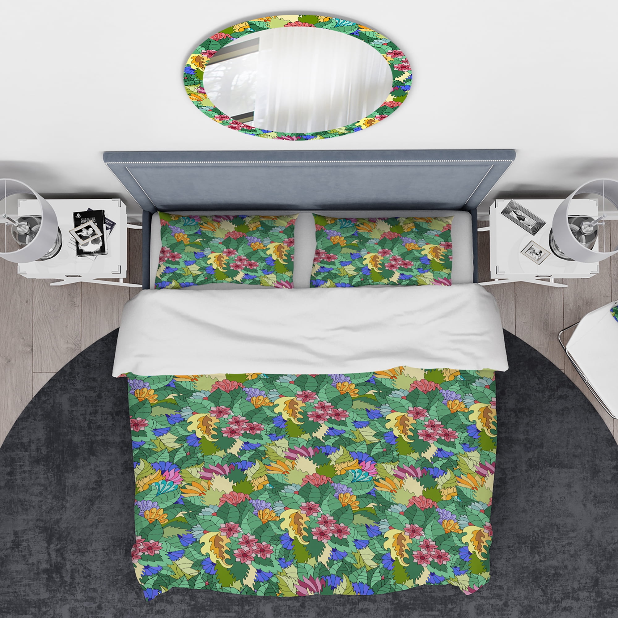 Designart 'Texture with Abstract Flowers & Leaves' Modern & Contemporary Duvet Cover Set