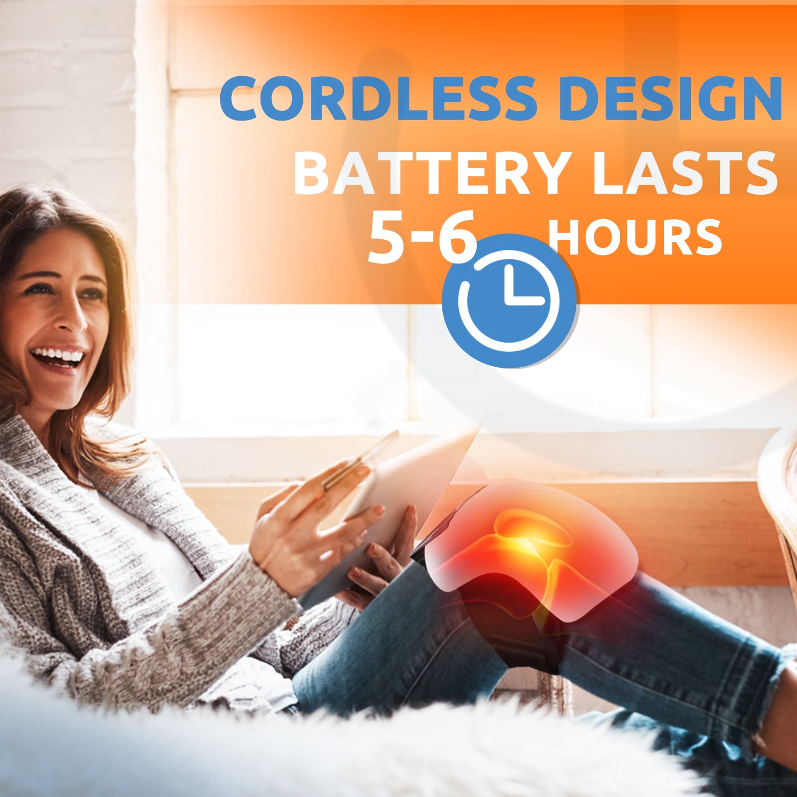 Cordless Knee Massager with Heat,Electric Heated Knee Brace,Red Light Heating pad Massager with Air Pressure and Vibration for Women Men