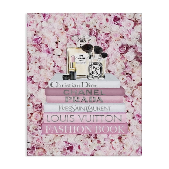 Stupell Industries Eclectic Fashion Bookstack over Pink Roses Canvas Art, 16 x 20, by Amanda Greenwood
