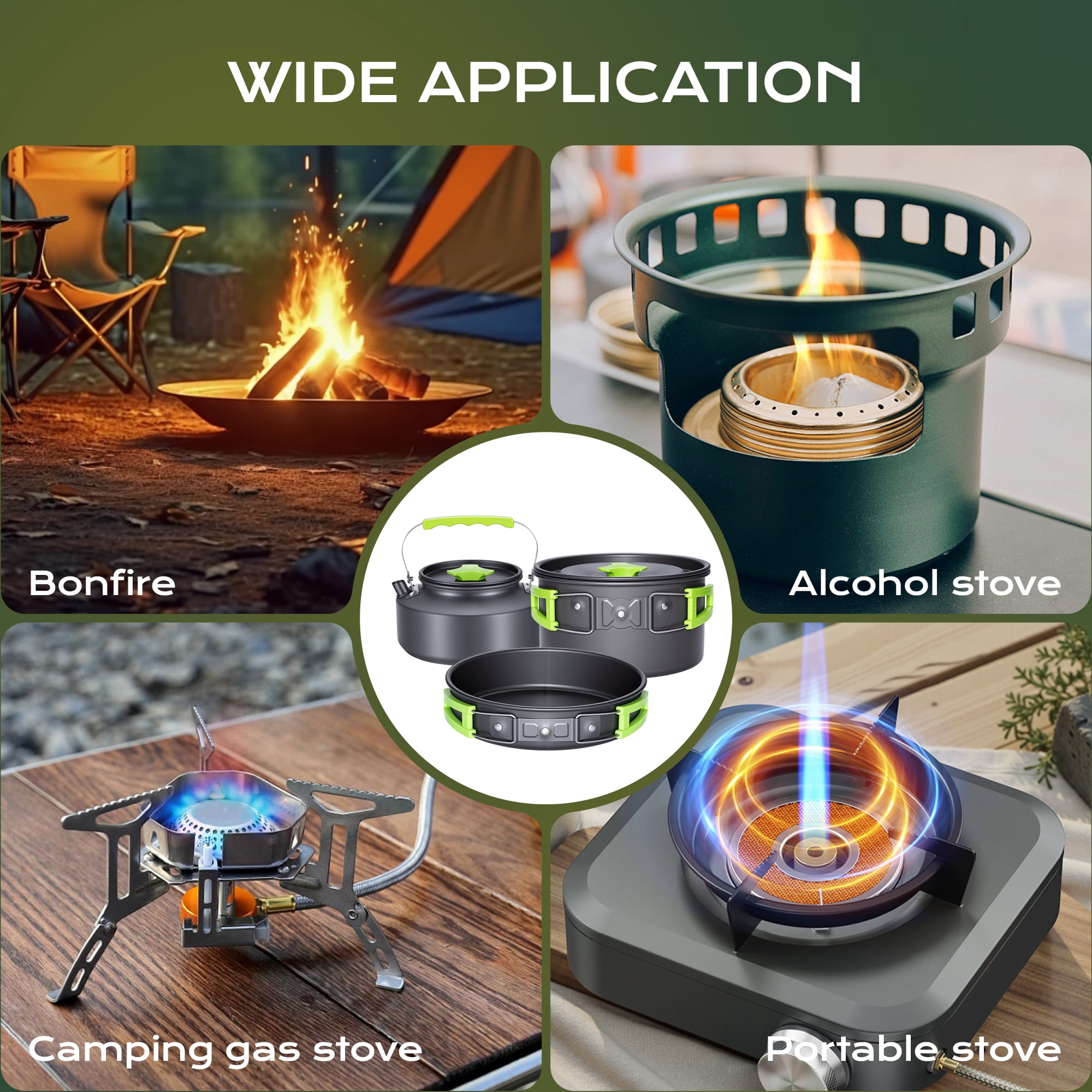 Biotree 20pcs Camping Cookware Mess Kit, Non-Stick Pot Pan Kettle Set with Stainless Steel Cups Plates Cutlery for Outdoor Camping Hiking Picnic