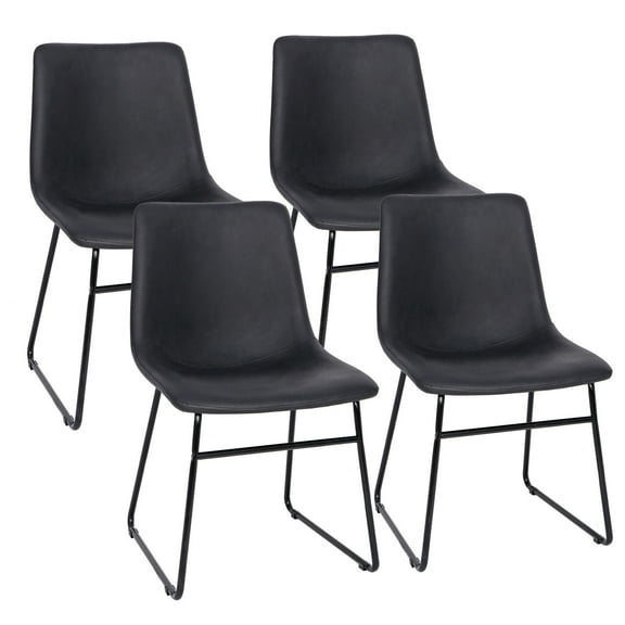 Set of 4 Faux Leather Dining Chair Kitchen Chair with Metal Frame Black