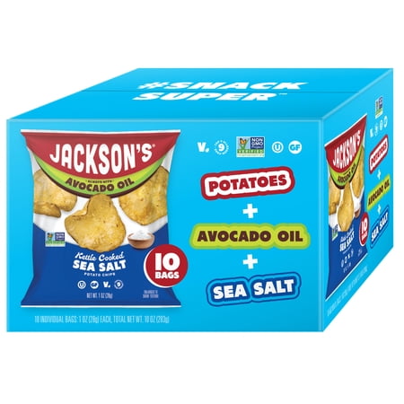 Jackson’s Classic Kettle Potato Chips with Sea Salt, Avocado Oil, Free of Top 9 Allergens, 1 oz, 10 Count