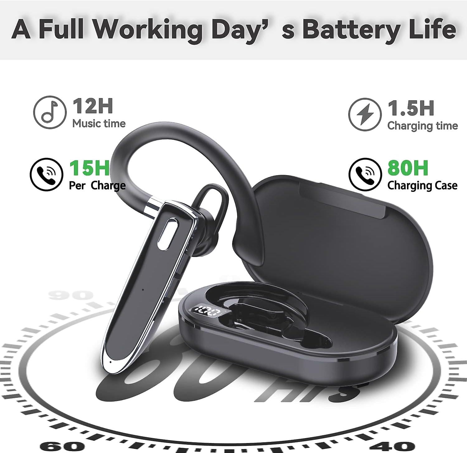 Bluetooth Single Wireless Headset Handsfree Earpiece For Phone, V5.2 In-ear Headphone With Microphone,usb-c Charge, Waterproof Earphones For Driving/b