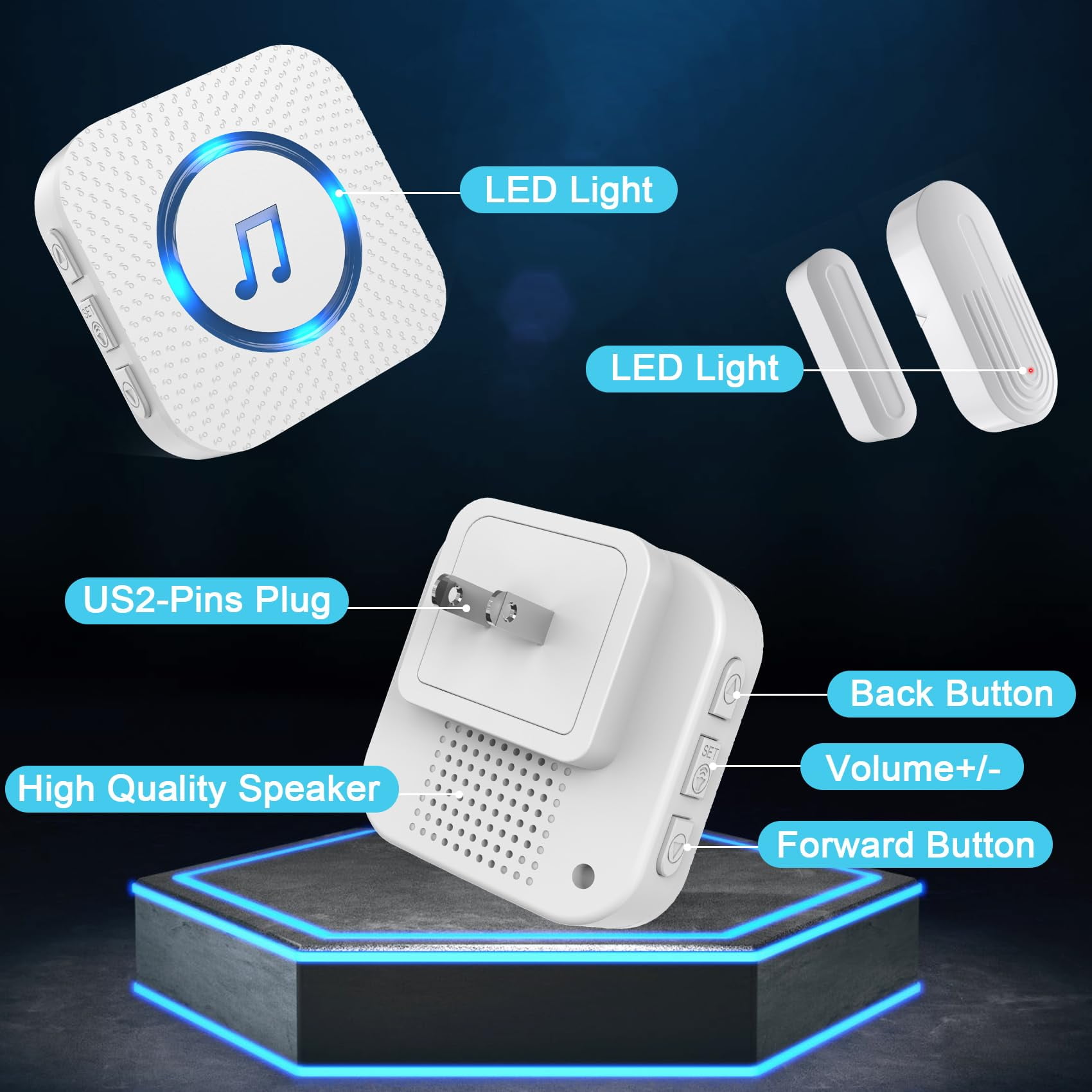 CallTou Wireless Door Chime System with 4 Sensors & 2 Receivers, WiFi App Alerts, 55 Ringtones, 5 Volume Levels, LED Indicator, Mute Mode for Home & Business