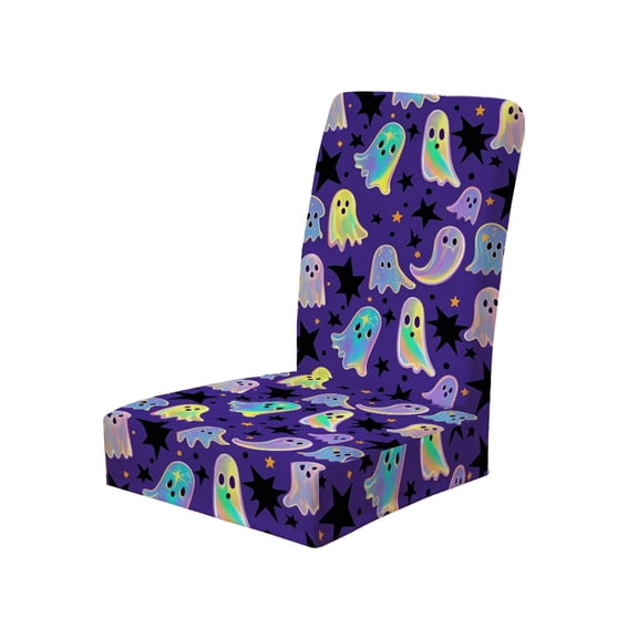 Halloween Goth Skull Chair Covers for Dining Room, Stretch Dining Chair Slipcovers Spooky Washable Removable Seat Protector Purple