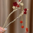 thumbnail image 2 of Red Rose Tassel Hair Sticks Women Antique Pearl Hairpin Female Hair Fork Pan Hair Chopsticks Headdress Valentine's Day Gift, 2 of 10