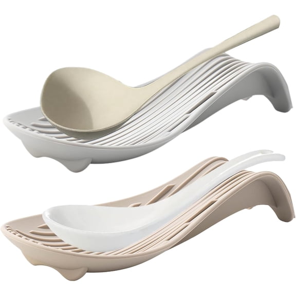 Silicone Spoon Rest for Stove Top, Heat Resistant Utensil Holder for Kitchen Countertop, Large Drip Catcher, 2 Pack