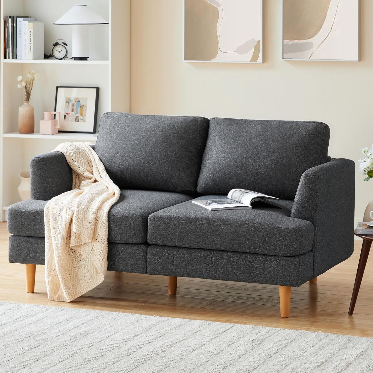 Gericco Loveseat Sofa, Mid Century Modern Decor Love Seat Couches for Living Room（Dark Gray）
