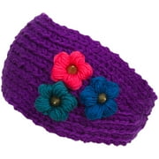 Magid Headwrap with Tri Color Flowers, Purple