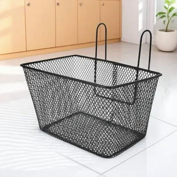 Soimiss Metal Front Bike Basket Black Sturdy Handlebar Storage Container for Cycling Use