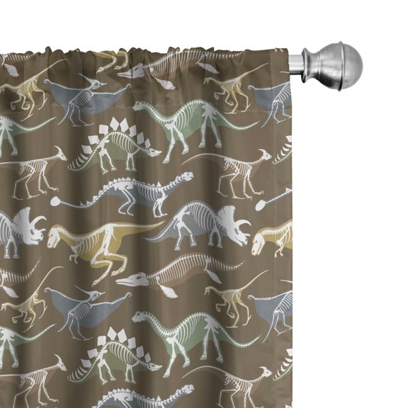 Ambesonne Dinosaur Window Curtains, Prehistoric Mammals Design, Each 28" W x 84" L, Umber Khaki Blue Grey