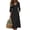 Black, variant on Wovilon Women's V Neck Button Front Midi Dress, 3/4 Sleeve Side Pocket Relaxed Fit A-Line, Lightweight Breathable Cotton Linen Blend Solid