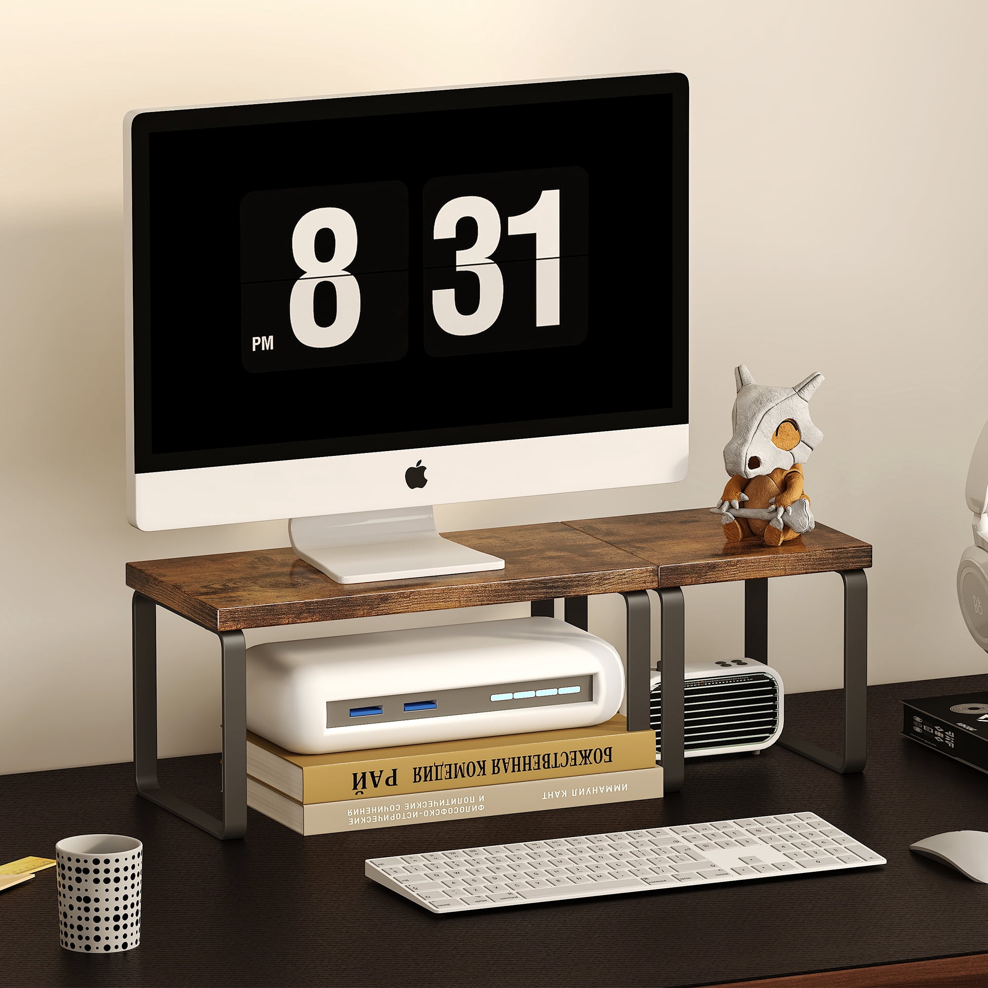 Homeiju Wooden Desktop Organizer Shelf, 2-Tier Adjustable Freestanding Bookshelf Desk Shelf, Stackable Desk Organizer for Office, Dorm, Bedroom, Space Saving, Easy Assembly, Rustic Brown (1 Pack)