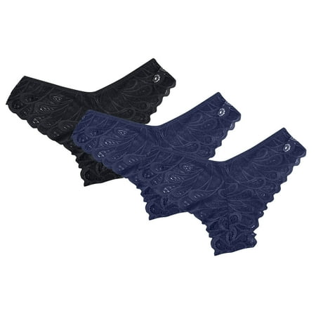 Kmdttou Women s Seamless Underwear Sexy Lace High Cut Panties Comfort Bikini Panty Stretch Underpants Breathable Ladies Briefs (Available in Plus Size) Dark Blue-S