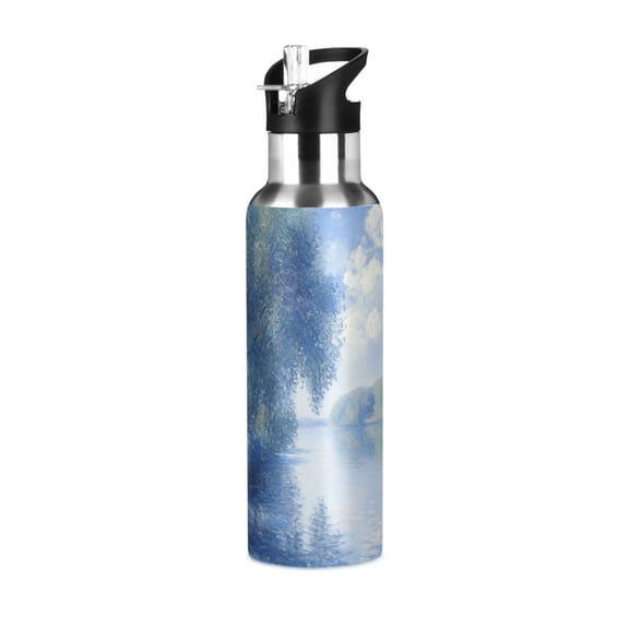 Yayeee 20oz Insulated Water Bottle Double Wall Stainless Steel with Flip Straw Lid, Plants and River