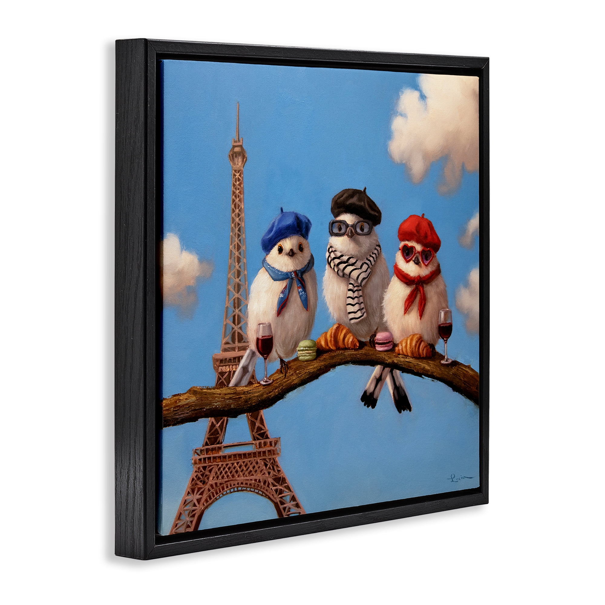Stupell Industries Parisian Chic Birds in Paris Black Framed Floater Canvas Wall Art, design by Lucia Heffernan