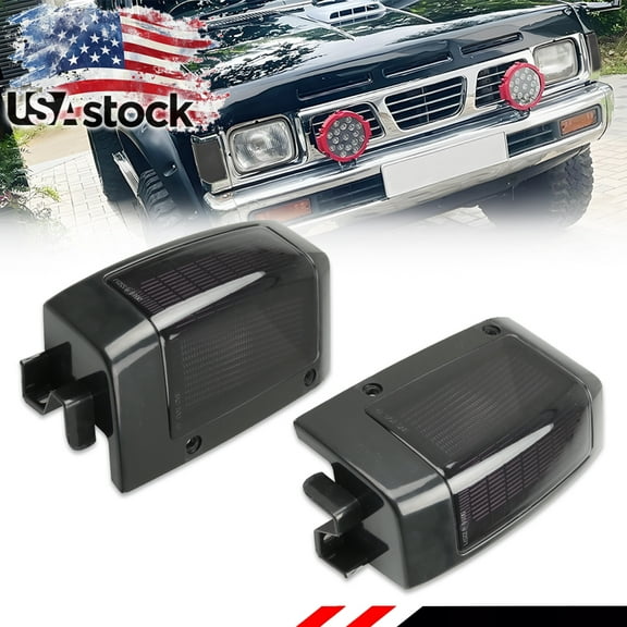 2PCS Smoked Lens Front Corner Side Marker Light  Turn Signal Light Turn Warning Lights Parking Light Housings For 90 91 92 93 94 Nissan D21 Pickup No Bulb/Socket Included