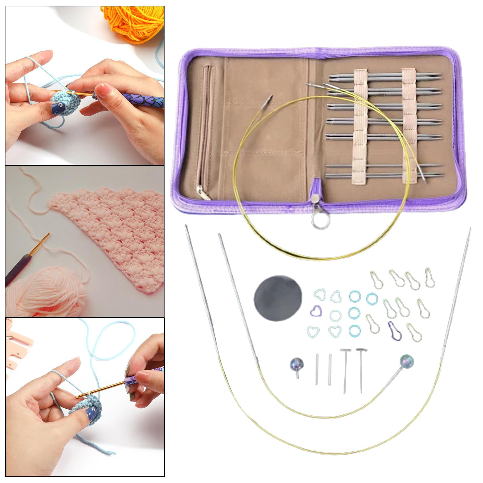 S SERENABLE Circular Knitting Needles Set Stainless Steel Weaving Equipment 8 Different Size Multifunction Crochet Needles Durable Sewing for Sweater
