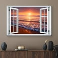 thumbnail image 2 of wall26 Canvas Print Wall Art Window View Neon Sunset Ocean Beach Tropical Island Wilderness Nature Photography Realism Scenic Landscape Colorful Multicolor for Living Room, Bedroom, Office - 16", 2 of 5