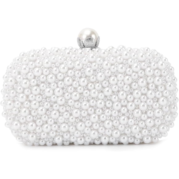 White Pearl Clutch Purses for Women Wedding Bride Pearl Evening Bag Party Clutch Wallet Tote Handbag