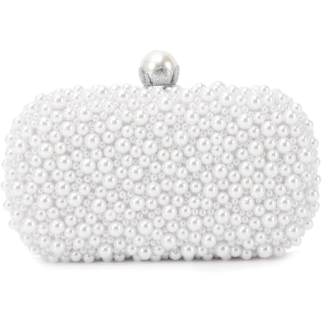 Sacs à Main Pochette Perle Blanche pour Femmes Mariage Mariée Sac Soirée Perle Pochette de Fête Portefeuille Sac à Main