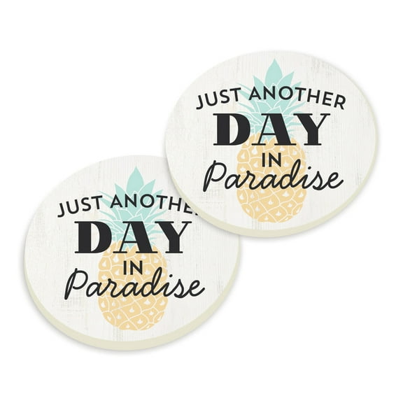 P. Graham Dunn Just Another Day in Paradise Pineapple White 2.75 x 2.75 Absorbent Ceramic Car Coasters Pack of 2