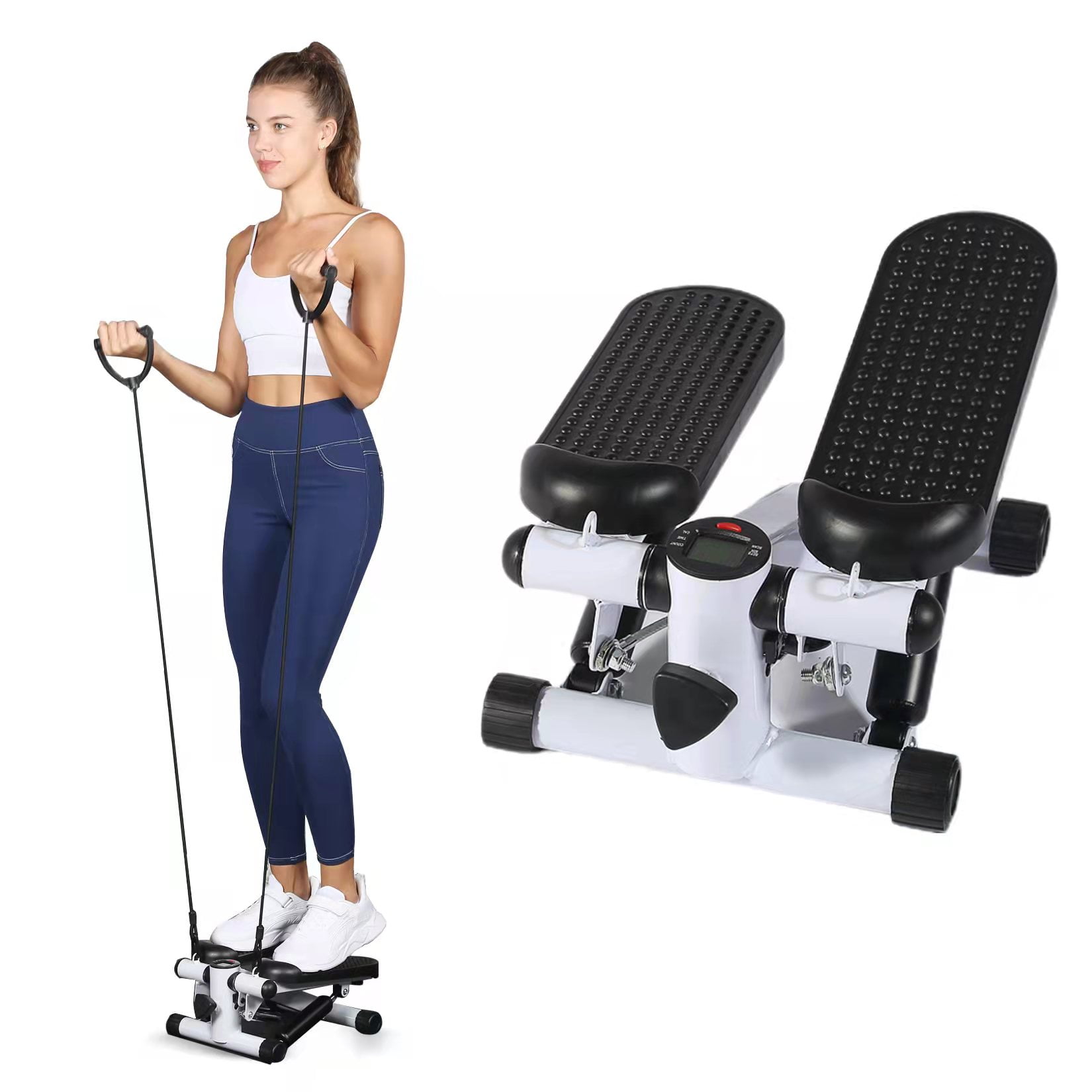 YSSOA Mini Stepper with Resistance Band, Stair Stepping Fitness Exercise  Home Workout Equipment for Full Body Workout,Black