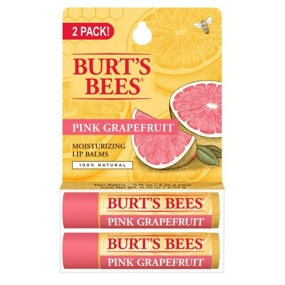 Burt's Bees 100% Natural Moisturizing LipBalm, Pink Grapefruit, 2 Ct