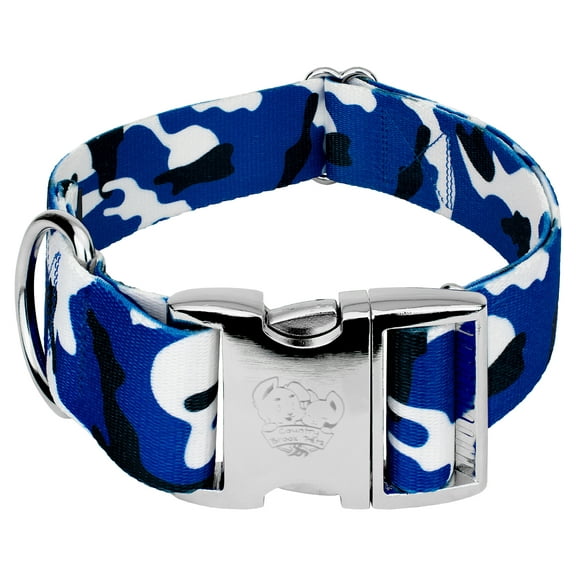 Country Brook Petz® 1 1/2 inch Premium Royal Blue and White Camo Dog Collar, L