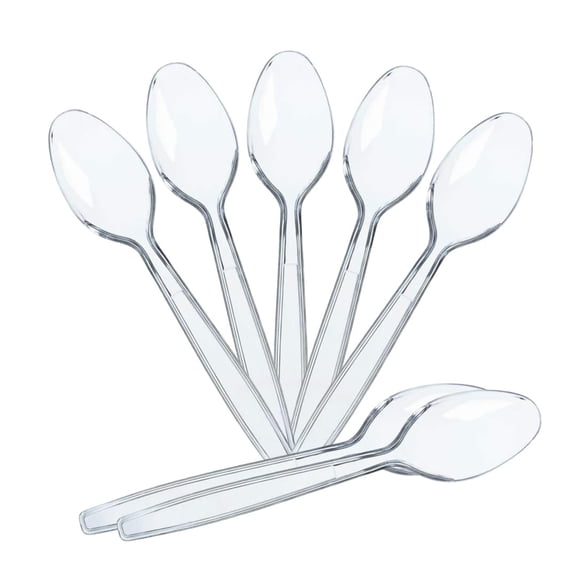 Clear Disposable Plastic Spoons Heavyweight Silverware Plastic Utensils Fine Cutlery Flatware for Parties, Weddings, Baby Shower, Graduation Pack of 100