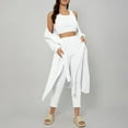 thumbnail image 2 of YUGYXL Women's Fuzzy 3 Piece Pjs Set Loungewear Open Front Cardigan and Crop Tank Tops with Pants Soft Lounge Sets White L, 2 of 8