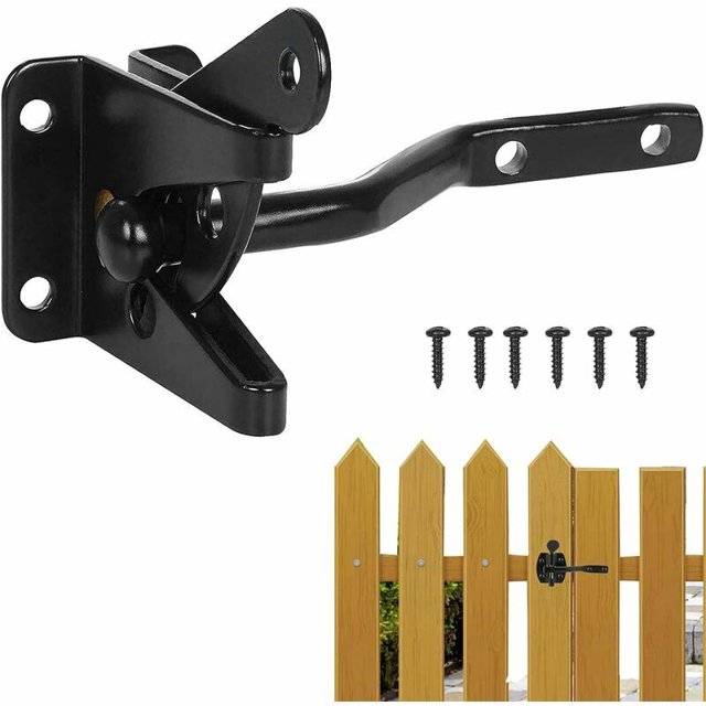 Pestillo automático negro para puerta de jardín, pestillo automático para puerta de jardín, cerradura para puerta de jardín con 6 tornillos para valla de granja Willow--