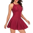 thumbnail image 4 of Traje de baño de una pieza con escote en V profundo para mujeres con estilo: listo para la piscina, talla S, vestido de baño con cuello halter de malla roja, 4 of 8