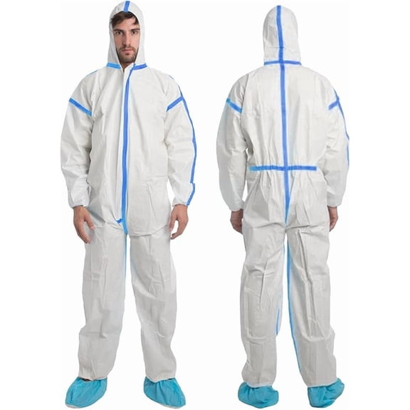 1PCs Medical Grade Hazmat Disposable PPE Elasticated Hood Coverall Suit Elastic Wrist & Ankle Protective Coverall Hazmat Suits for Safety | Breathable & Water Resistant