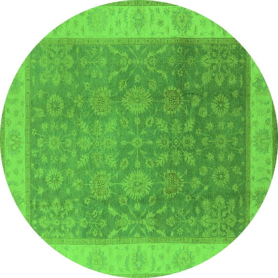 Ahgly Company Indoor Round Oriental Green Traditional Area Rugs, 8' Round